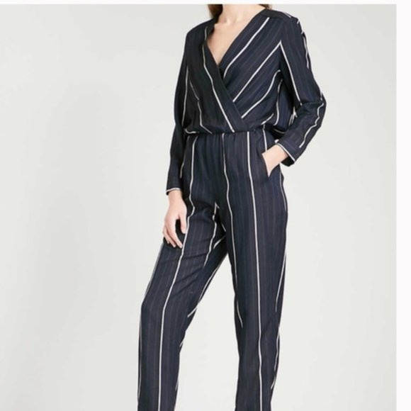 NWT Maje Panti Marine‎ Pinstripe Jumpsuit in Navy size 34 (US 2) - Picture 1 of 10